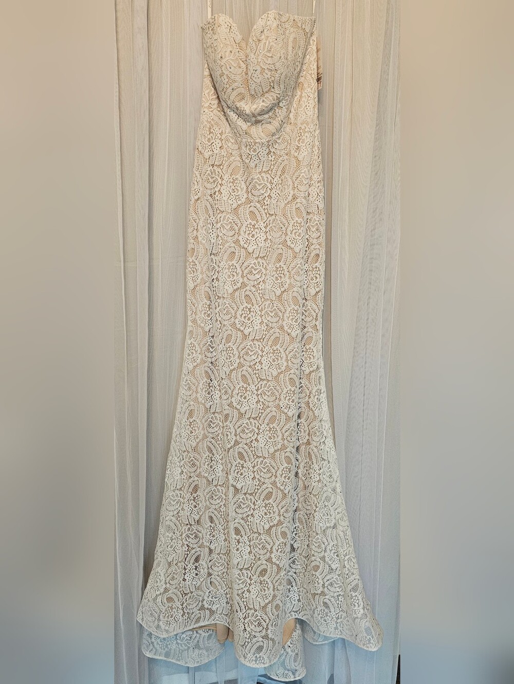 Envious Couture Strapless Lace Column Bridal Gown in Ivory Size 4